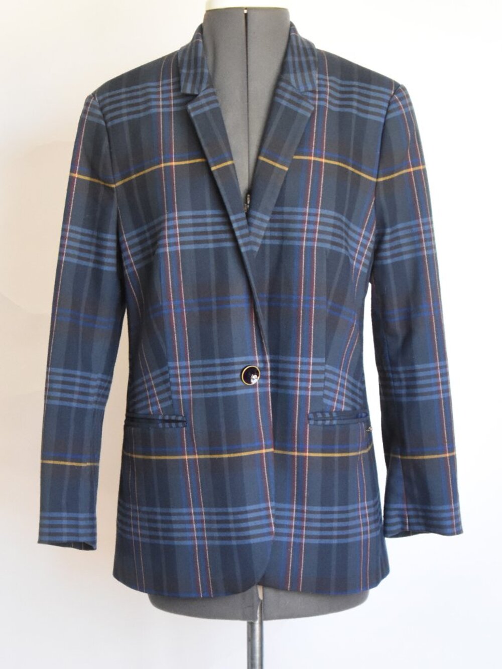 Ted Baker London Ellaria Plaid Blazer Navy Blue Check Jacket Size 3 US 8